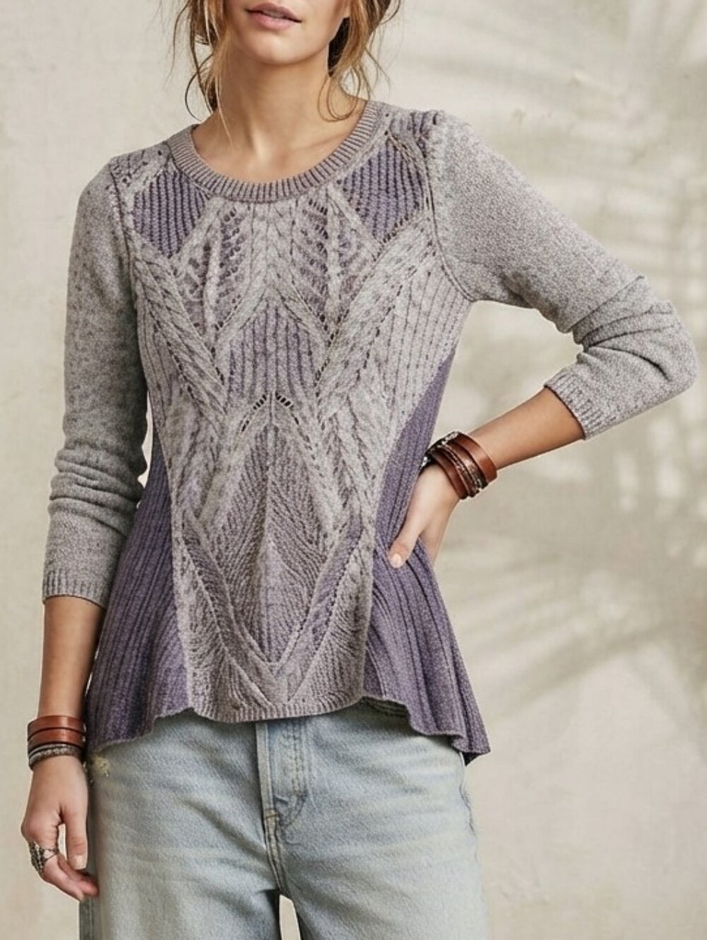 Anthropologie Moth Open Knit Purple Sweater Tunic Size Cotton Linen Blend Size S